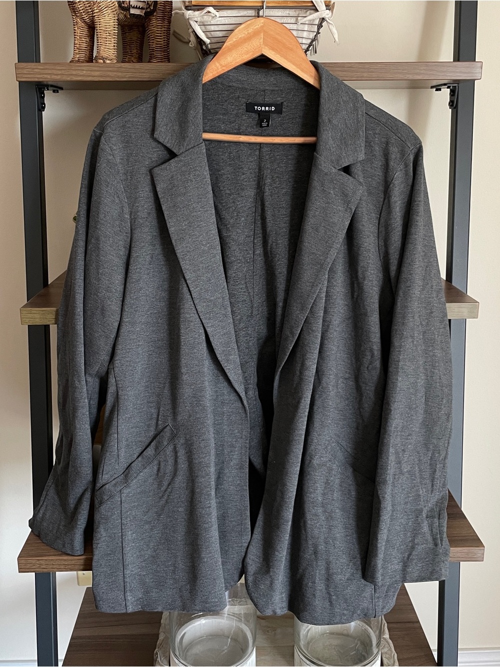 torrid Dark Gray Open-Front Knit Blazer